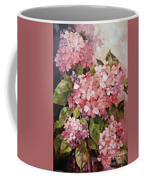 Hydrangea Flowers Coffee Mug featuring the painting Pink Blush Hydrangeas by Tina LeCour