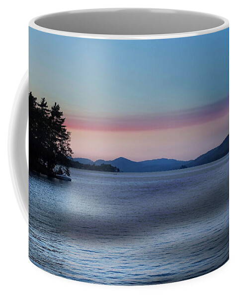 Sun Coffee Mug featuring the photograph Pink Clouds and Sunset Over Lake by Russ Considine
