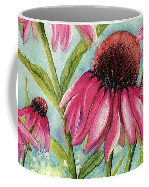 Flower Coffee Mug featuring the painting Pink Coneflowers by Janine Riley