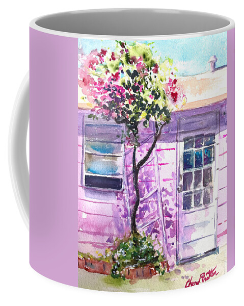 Catalina Island Coffee Mug featuring the painting Pink Cottage By The Sea by Cheryl Prather