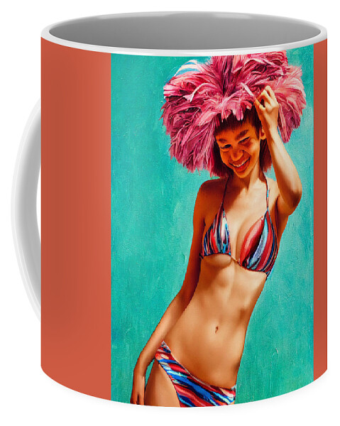 Pink Coffee Mug featuring the digital art Pink Feather Hat by Craig Boehman