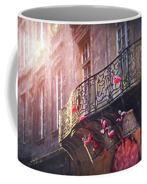 Bordeaux Coffee Mug featuring the photograph Pink Flamingo Balcony Bordeaux France by Carol Japp