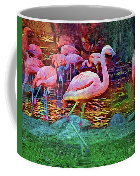Flamingo Coffee Mug featuring the digital art Pink Flamingos by Kirt Tisdale