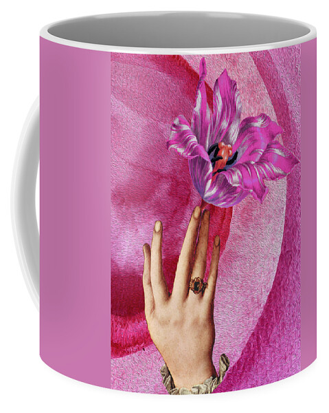 Pink Flower Coffee Mug featuring the mixed media Pink flower at her fingertips by Lorena Cassady