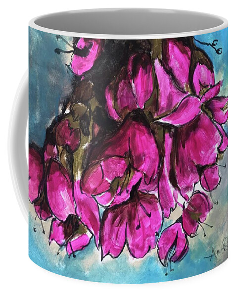  Coffee Mug featuring the painting Pink Flowers by Angie ONeal