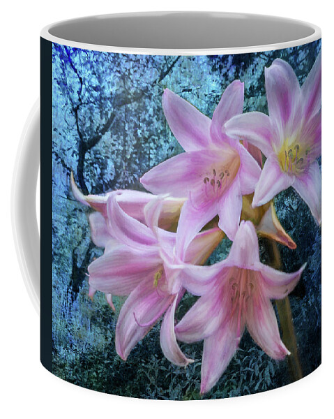 Pink Day-lilies Coffee Mug featuring the photograph Pink Fluted Flowers From the Garden Before the Fall by Belinda Greb