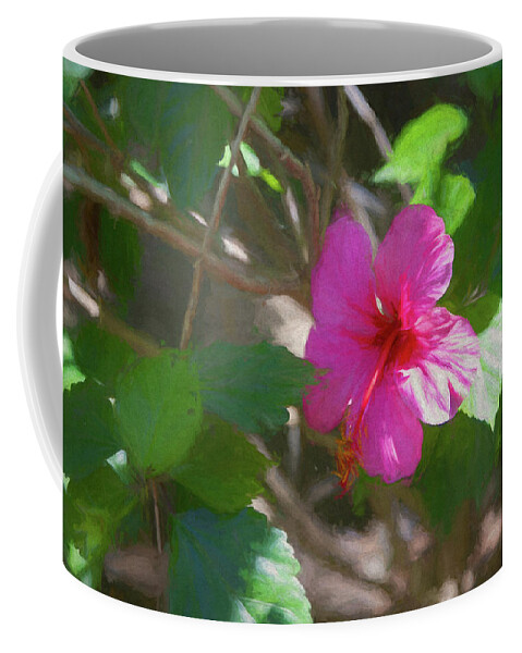 Hot Pink Coffee Mug featuring the digital art Pink Hibiscus by Alison Frank