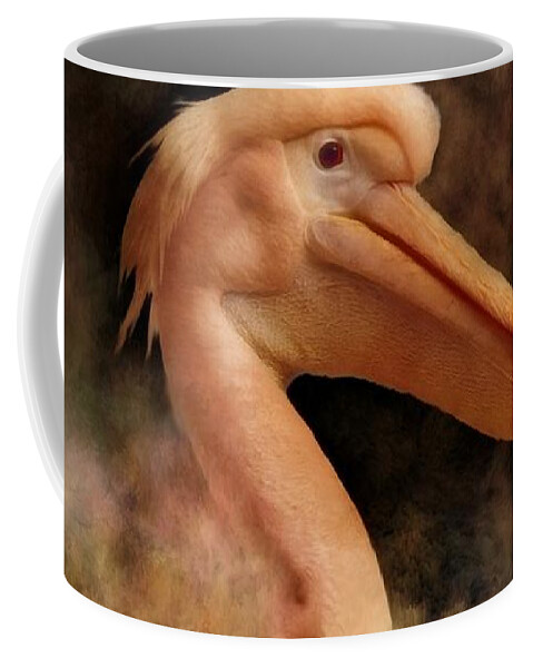 Pelican Coffee Mug featuring the mixed media Pink Pelican Bird 81 by Lucie Dumas