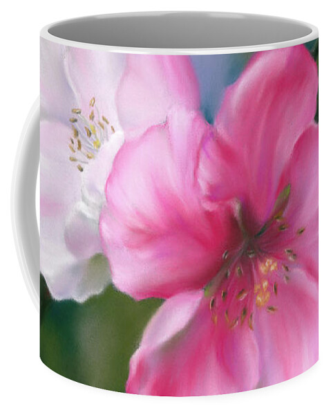Botanical Coffee Mug featuring the painting Pink Quince Flowers and Bud by MM Anderson