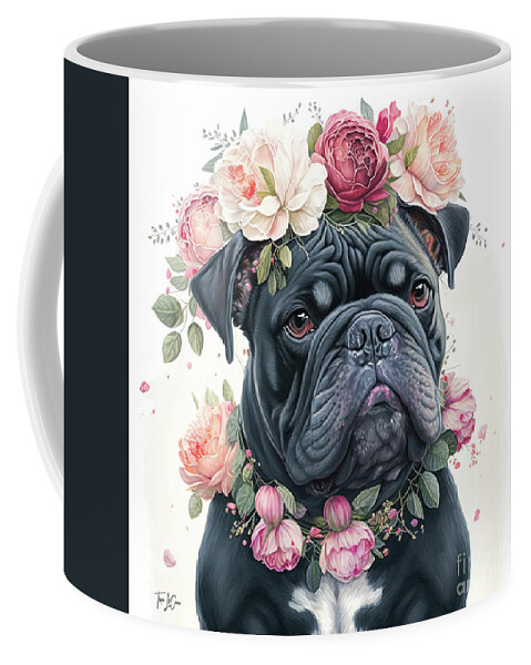 Bulldog Coffee Mug featuring the painting Pink Rose Bulldog by Tina LeCour
