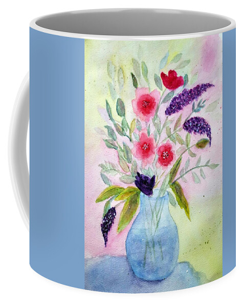 Pitcher Coffee Mug featuring the painting Pitcher Of Spring Flowers by Shady Lane Studios-Karen Howard