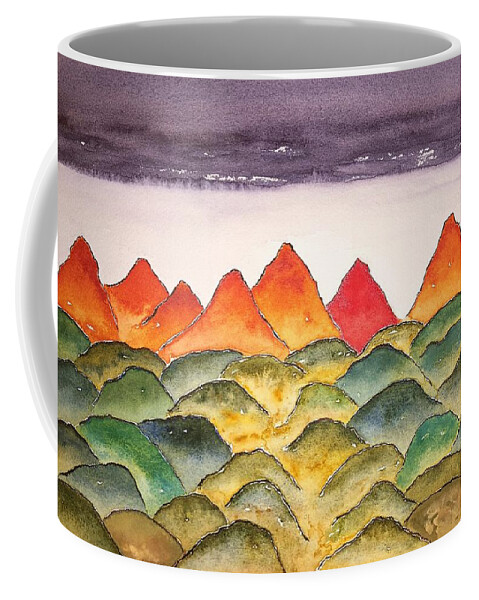 Watercolor Coffee Mug featuring the painting Planetscape Gamma by John Klobucher
