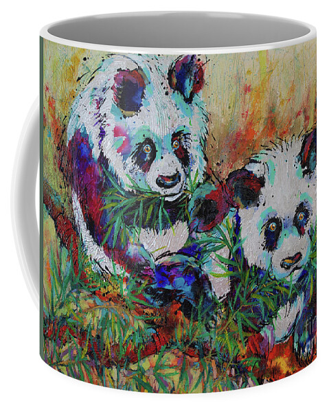 Pandas Coffee Mug featuring the painting Playful Giant Pandas by Jyotika Shroff