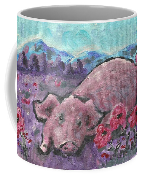 Pig Painting Coffee Mug featuring the painting Playful Pig by Monica Resinger