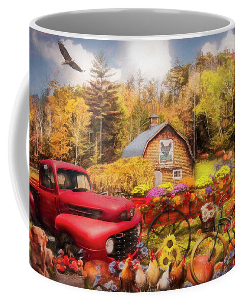 Truck Coffee Mug featuring the photograph Playing in Pumpkins in Autumn II Painting by Debra and Dave Vanderlaan