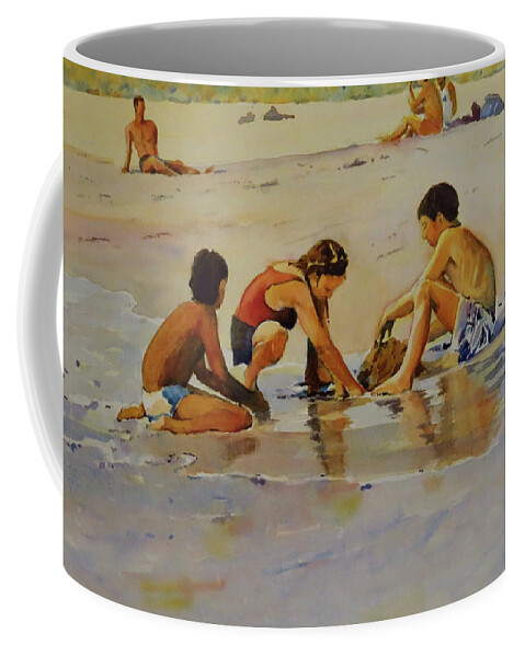 Beach Coffee Mug featuring the painting Playing on Penghu Beach by David Gilmore
