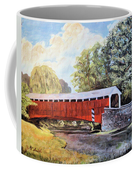 Pleasantville Bridge Coffee Mug featuring the painting Pleasantville Bridge  by Joel Smith