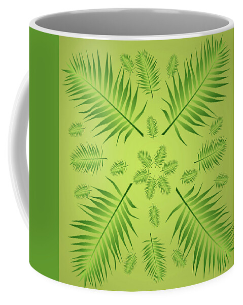 Palm Coffee Mug featuring the digital art Plethora of Palm Leaves 10 on a Lime Green Gradient by Ali Baucom