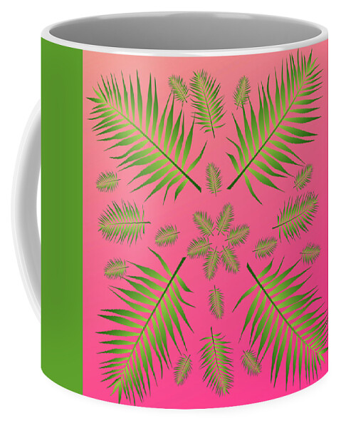 Palm Coffee Mug featuring the digital art Plethora of Palm Leaves 11 on a Magenta Gradient Background by Ali Baucom
