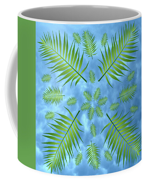 Palm Coffee Mug featuring the digital art Plethora of Palm Leaves 4 on a Body of Water by Ali Baucom