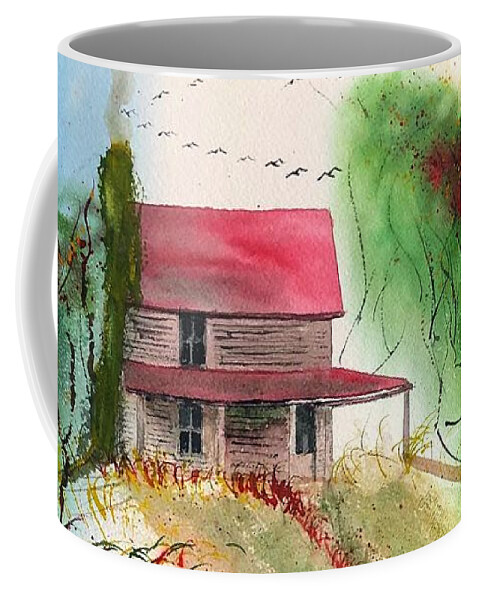 Farm Coffee Mug featuring the painting Poindexter 1908 Ancestral Homested and Farm ar Smith Mountain Lake in Virginia by Catherine Ludwig Donleycott