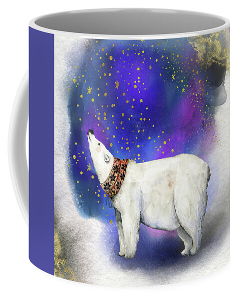 Polar Bear Coffee Mug featuring the painting Polar Bear With Golden Stars by Garden Of Delights