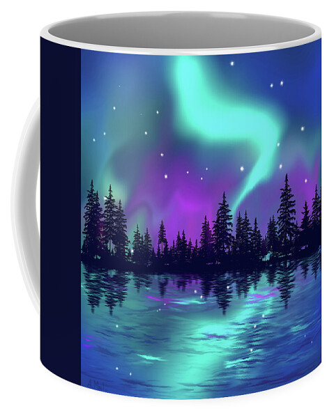 Northern Lights Coffee Mug featuring the digital art Polar Lights by Anastasiya Malakhova