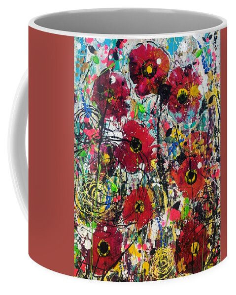 Poppies Coffee Mug featuring the painting Polka dot poppies detail by Angie Wright