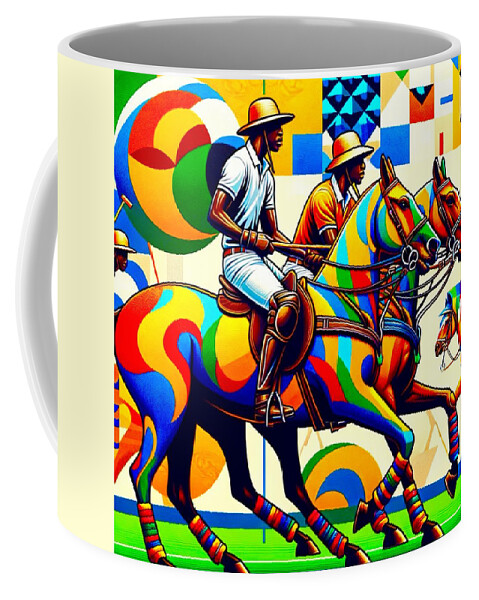 Polo Coffee Mug featuring the painting Polo Players by Emeka Okoro