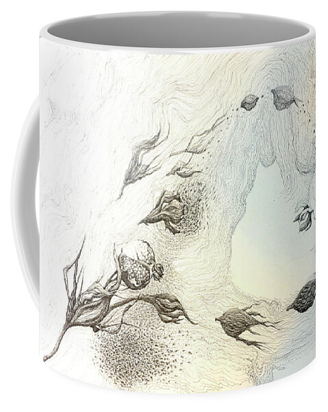 Pomegranate Coffee Mug featuring the painting Pomegranate cross Watsonia by Franci Hepburn