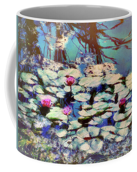 Pond Coffee Mug featuring the mixed media Pond Lilies at the End of Summer by Christopher Reed