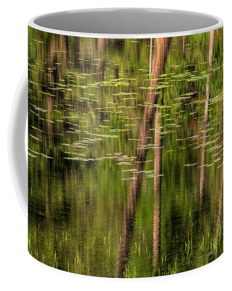 Green Coffee Mug featuring the photograph Pond Monet Reflection by Pamela Dunn-Parrish