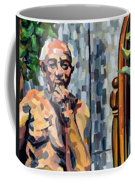 Brown Coffee Mug featuring the painting Pondering Man by Rowan Lyford
