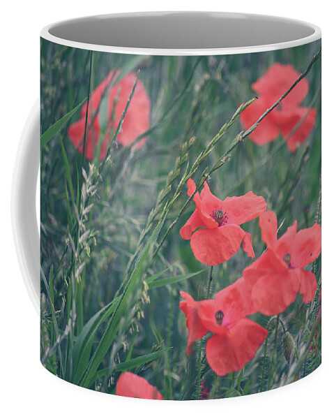 Poppies Coffee Mug featuring the photograph Poppies in a field by Andrew Lalchan