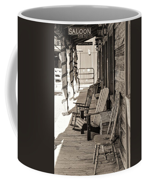 Porch Chair Old B&w Barn Coffee Mug featuring the photograph Porch by John Linnemeyer