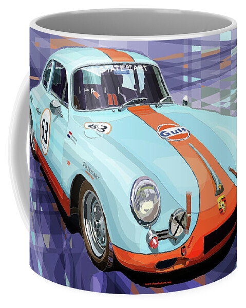 Shevchukart Coffee Mug featuring the mixed media Porsche 356 Gulf by Yuriy Shevchuk