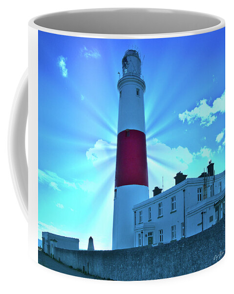 Lighthouse Coffee Mug featuring the photograph Portland Bill Lighthouse with Sunburst by Alan Ackroyd