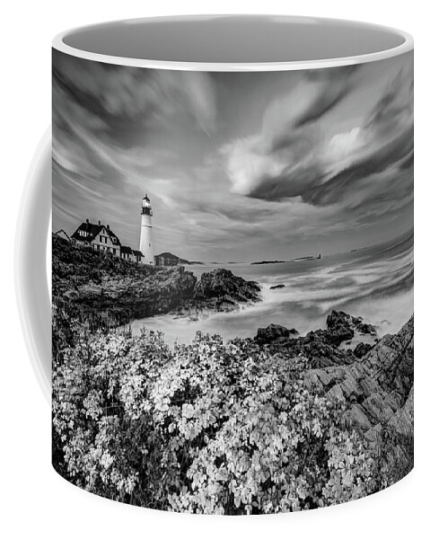 Portland Maine Coffee Mug featuring the photograph Portland Head Light Infrared Monochrome Sunset - Cape Elizabeth Maine by Gregory Ballos