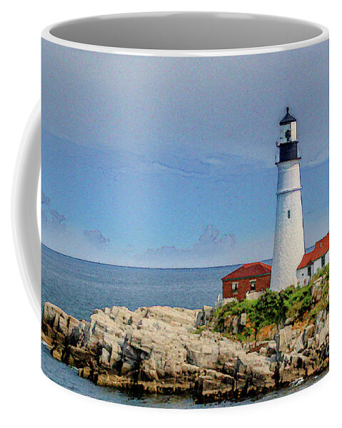 Cape Elizabeth Coffee Mug featuring the digital art Portland Head Lighthouse by Patti Powers