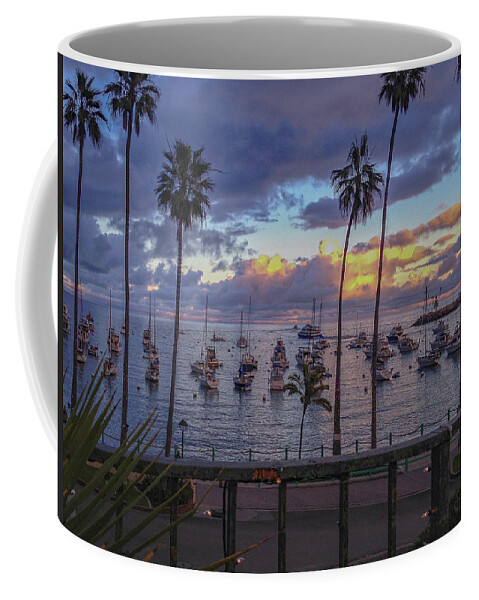 Portofino Inn Coffee Mug featuring the photograph Portofino Inn, Avalon Harbor Balcony Sunset by Bonnie Colgan