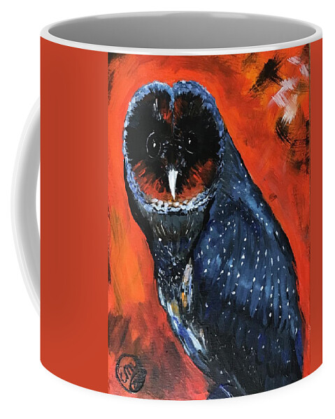 Barn Owl Coffee Mug featuring the painting Portrait of a Black Barn Owl by Eileen Backman