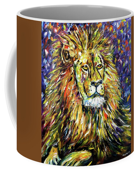King Lion Painting Coffee Mug featuring the painting Portrait Of A Lion by Mirek Kuzniar