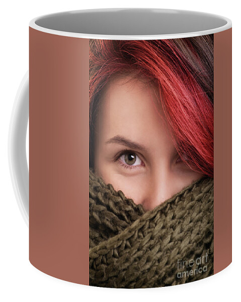Girl Coffee Mug featuring the photograph Portrait of a young girl wearing scarf by Mendelex Photography