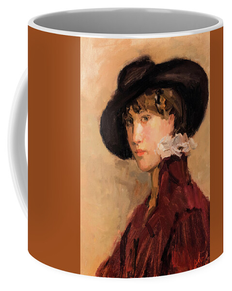 Isaac Israels Coffee Mug featuring the painting Portrait of a Young Lady with Hat by Isaac Israels