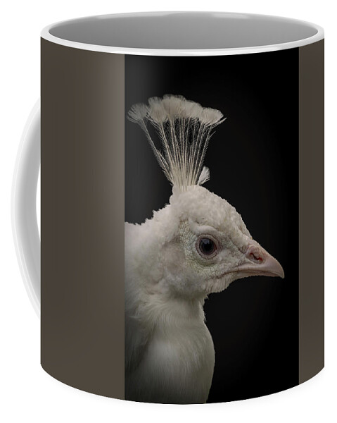 Portrait Coffee Mug featuring the digital art Portrait white peacock by Marjolein Van Middelkoop
