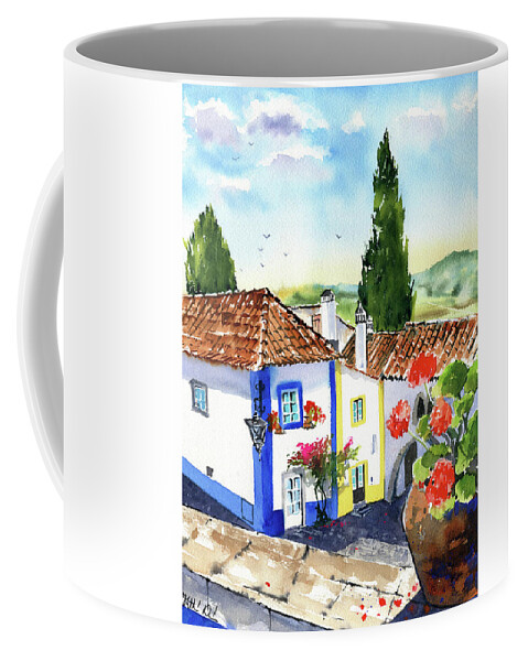 Portugal Coffee Mug featuring the painting Portugal Obidos Painting by Dora Hathazi Mendes
