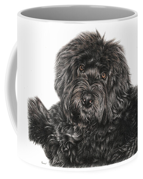 Portuguese Water Dog Coffee Mug featuring the drawing Portuguese Water Dog Toby by Casey 'Remrov' Vormer