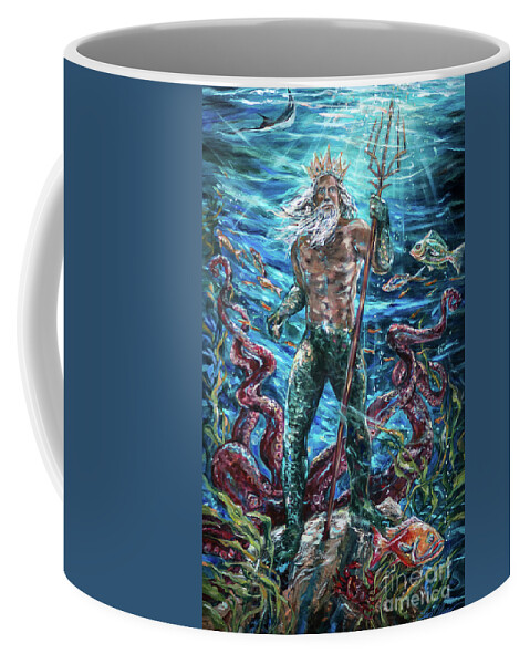 Ocean Coffee Mug featuring the painting Poseidon by Linda Olsen