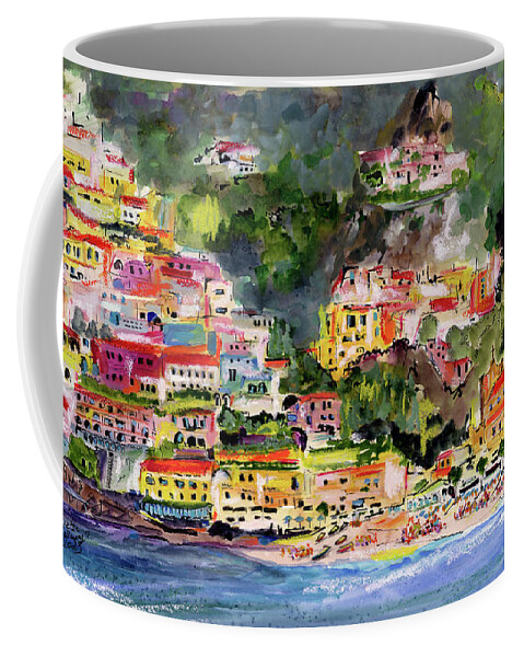 Paintings Of Italy Coffee Mug featuring the painting Positano Italy Amalfi Coast Travel Art by Ginette Callaway