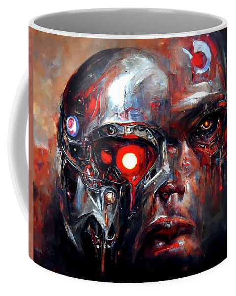 Robot Coffee Mug featuring the painting Postcards from the Future - Cyborg, 01 by AM FineArtPrints